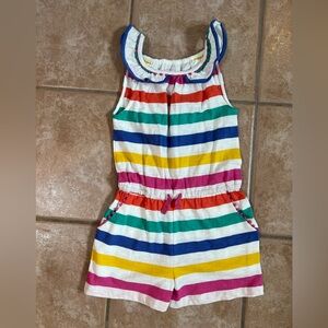 Like new Boden 5-6 Multicolor Striped summer romper with Ruffle Pom Pom Trim